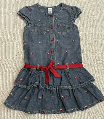 gymboree denim dress New Gymboree Girls 6 year Dress Blue Denim Chambray Smocked Top w 3d Flower