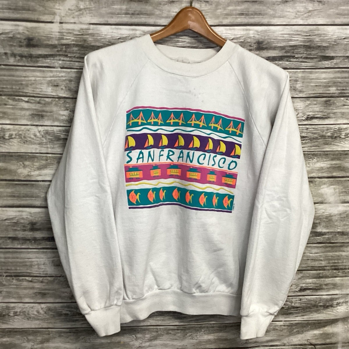 Vintage San Francisco Sweatshirt Mens Large White Tourist Crewneck 