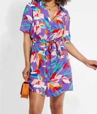 LADIES MULTI PRINT SHIRT MINI DRESS PURPLE SIZE 10 NEW (ref 297) SALE