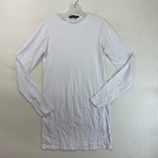 Pretty Little Thing White Long Sleeve Shirt Bodycone Cotton Blend Dress Size 10