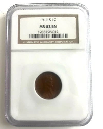 1c 1911 S NGC MS62 BN Lincoln Wheat Small Cent