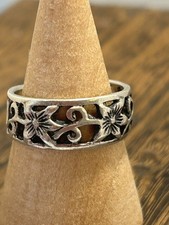 Floral Cut Out Band Ring Sterling Silver 925 Size 6.5 Width 6mm Designer SL Vint