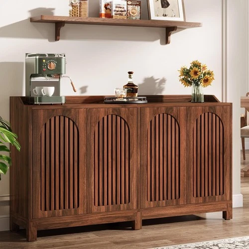 57" Wooden Buffet Cabinet Walnut Farmhouse Accent Sideboard Cabinet with Storage