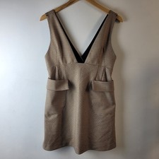 Zara Women Size M Brown Navy Blue Check Pinafore Short Dress Casual Summer