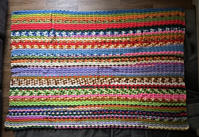 Handmade VINTAGE Grandma's Colorful Afghan Chevron Blanket Crochet Throw 83x56