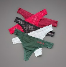 5 Pack Victoria s Secret sz M Cotton Lace-Trim Thong Panties Bundle Lot Set