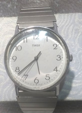 Reloj de cuarzo Timex para hombre esfera blanca LA Cell T84 correa flexible plateada ¡Nuevo murciélago funciona!!!