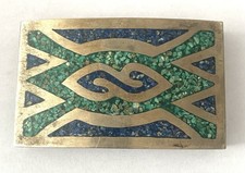Vintage Inlaid Taxco Alpaca Turquoise Southwestern Belt Buckle