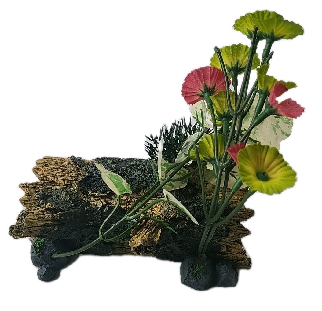 Decoración de tronco hueco para terrario de acuario Harmone 2003 con follaje de plástico A76