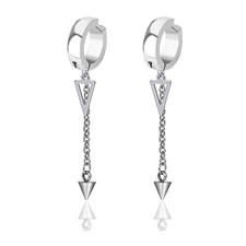 Punk Rock Stainless Steel Triangle Ear Clip Earrings Spike Long Chain Dangle Ear