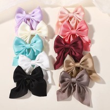 Bowknot Girls Ponytail Hair Clip 3.3inch Stain Solid Color Hairgri