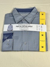 Nick Graham Performance Stretch Sport Shirt M Gray Blue Pattern