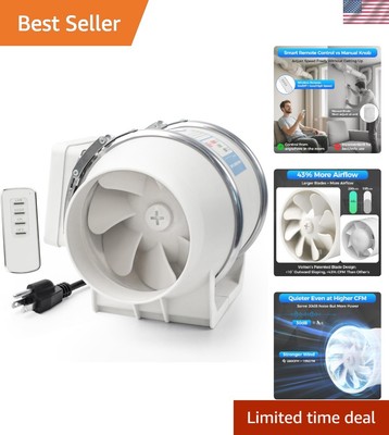 Compact 4'' Remote Controlled Duct Fan - 280 CFM Airflow for Bathroom & Kitchen