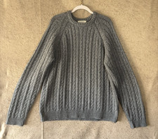 J. Crew Wool Blend Cable Knit Fisherman Sweater Men XL Gray Chunky Pullover