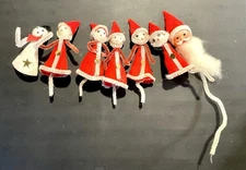 Vintage Pipe Cleaner Christmas  Elves, Snowman & Blow Mold Santa Head Picks