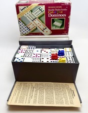 VTG Dominoes Set Double Twelve Jumbo Color Dot 91pcs Shiny Vinyl w/Trains Case