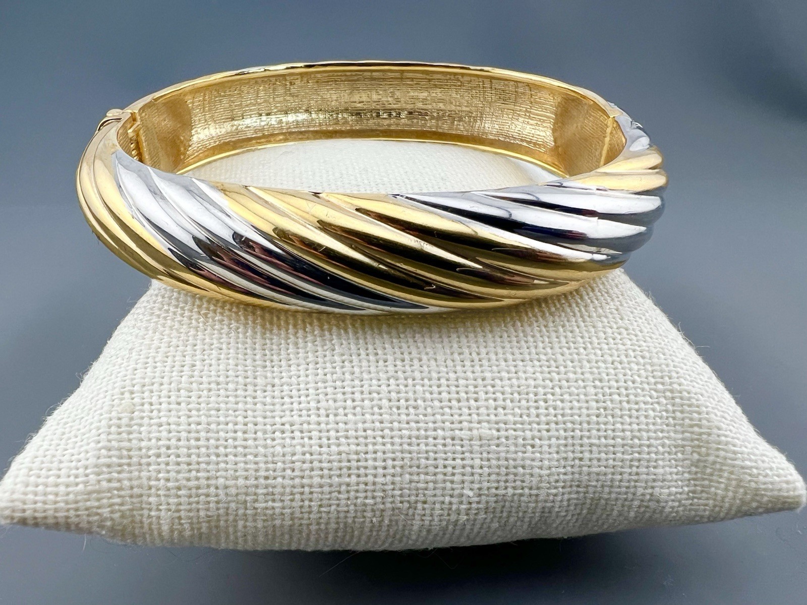 Vintage Hinged Bangle Bracelet Statement Two Tone… - image 1