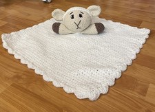 Handmade Crocheted Lamb Lovey Cuddle Blankie Baby Shower Gift, New Mom,