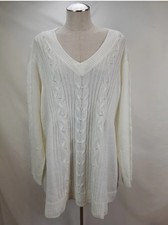 Lane Bryant Womens Cable Knit Beaded Sweater Plus Size 26/28 Ivory V Pullover