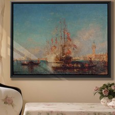 Seaside Cityscape Canvas Print Vintage Oil Painting Coastal Wall Decor Artwork