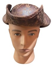 Adults Brown Pirate Tricorne Hat Tri-Corner Faux Leather Captain Cowboy Costume