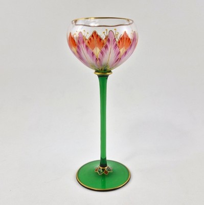 Antique Art Nouveau Meyr's Neffe Enameled Glass Liquor Cordial Painted & Signed