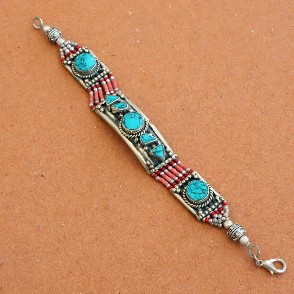 Tibetan Gemstone Inspired Turquoise Red coral trendy Fantastic jewelry Bracelet - Image 2 of 4