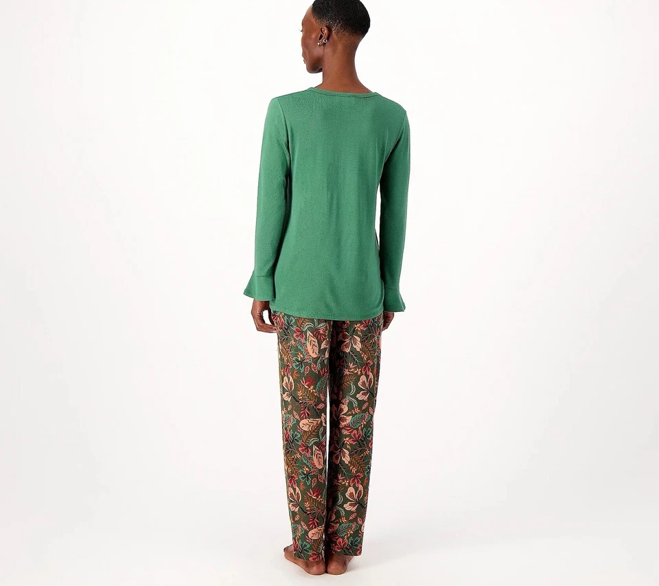 Stan Herman Luxe Sweater Knit Crew Neck Top Relaxed Pant PJ Set S Green A518608 - Image 2 of 4