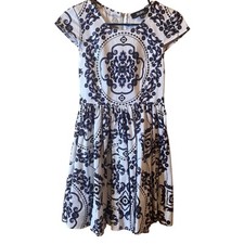 LuLu's Royal Luxe Fit & Flare Dress Medallion Print Short Sleeve Casual XS