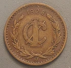 1928 Mo Mexico 1 Centavo Coin - Bronze - Mexican Golden Eagle Crest