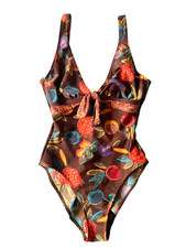 Vintage GOTTEX Swimsuit One Piece Tropical Fruit Print Soft Cup US Size 10