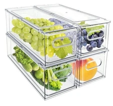 MineSign 4Pack Stackable Fridge Drawers Pull-out Storage Bins 