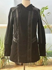 NWOT BLANC Noir Traveler Black Jacket Faux Leather Trim Hip Length L LARGE