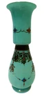 ANTIQUE VICTORIAN HAND PAINTED FLORAL ORNATE GREEN MILK GLASS VASE