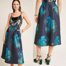 Maeve Ronette Jacquard Midi Skirt Women  s Size 4 Anthropologie Floral Metallic