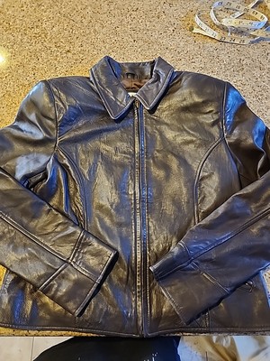 Valerie Stevens Chocolate Brown eather Jacket Stand Up Collar Size M Womens