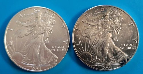 Two - 2001 Liberty 1 oz .999 Fine Silver American Eagle Dollar, Uncirculated
