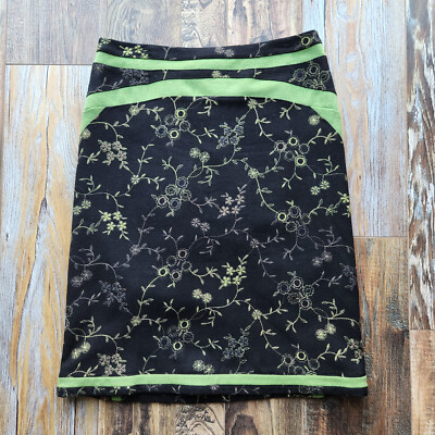 Etcetera Wool Blend Floral Embroidered Pencil Skirt Zip Lined Black Green 