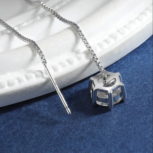 1-2ct VVS1 Round Moissanite Drop Tassel Earrings Sterling Silver Platinum Plated - Picture 8 of 14
