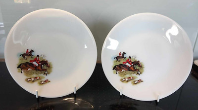 2 x Vintage JAJ Pyrex Tally Ho Jäger Szene 6,5'' (16,5 cm) Beilagenteller