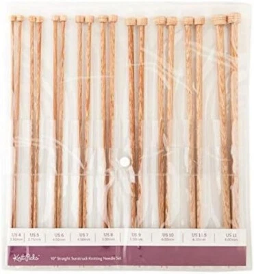 Knit Picks 10" Sunstruck Wood Straight Single Point Knitting Needle Set US 4-11