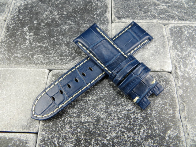 Bracelet Cuir Grain Crocodile 26 Mm Pour Panerai 47 Mm - Couleurs Bleu, Rouge, Gris, Orange, Blanc