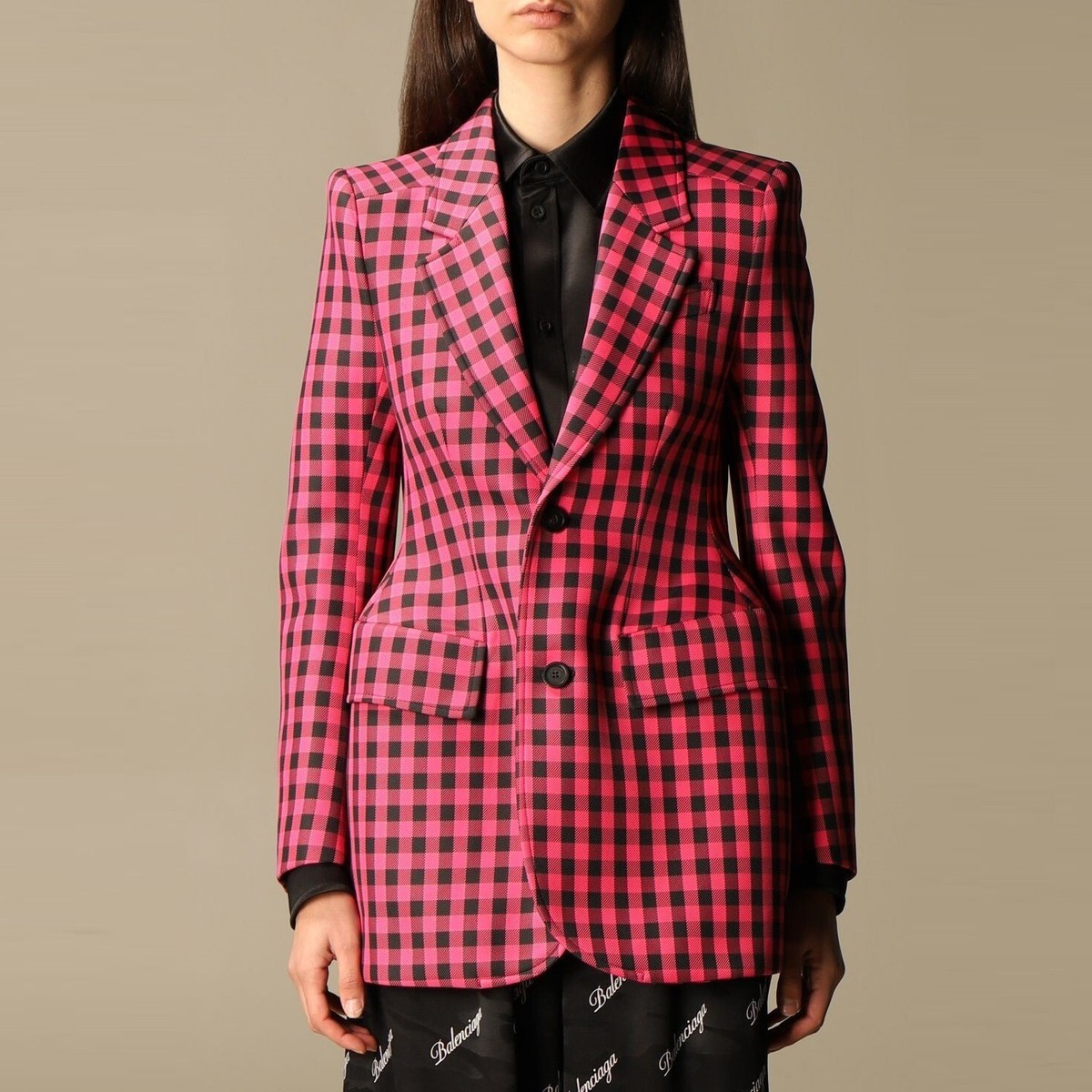 BALENCIAGA HOURGLASS Fitted Blazer Jacket Gingham Check 1401 BALENCIAGA HOURGLASS Fitted Blazer Jacket Gingham Check 1401
