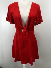 NEW! Lulu’s Red Tie Front Skater Dress Sz M Red Mini Flare 