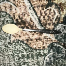 Vintage Taiwan Baby Stainless "Lasting Rose" Pattern Rubber Soft Bite Spoon