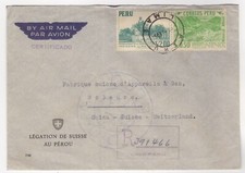 1954 Jul 7th. Registered Air Mail. Lima to Soleure, Switzerland.