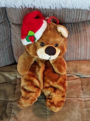 Christmas Stocking Smithy brown Teddy Bear Plush Santa hat Reversible 15''