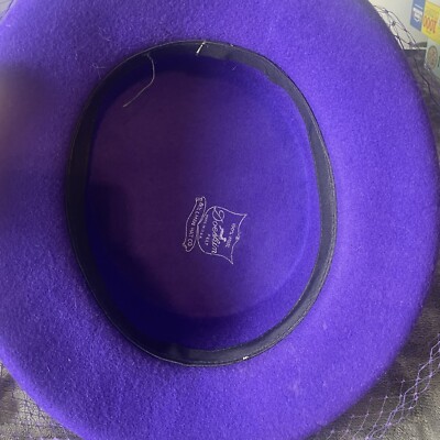 Ladies Vintage Purple Netted Doeskin Felt Wool Bollman Hat  display picture 3