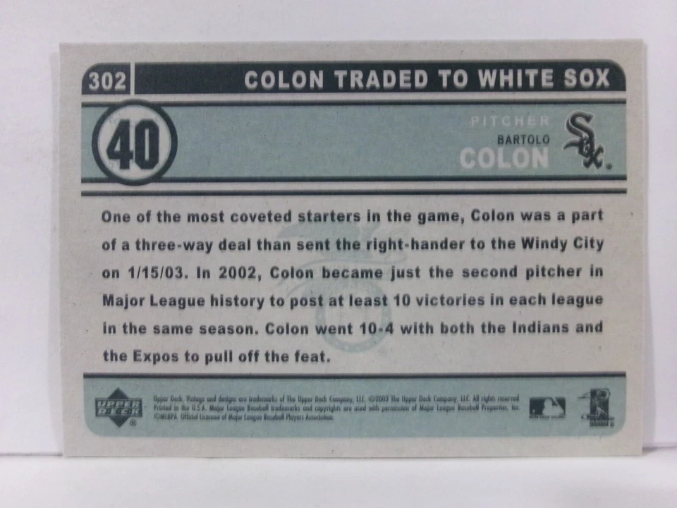 2003 Upper Deck Vintage SP #302 BARTOLO COLON - Image 2 of 2