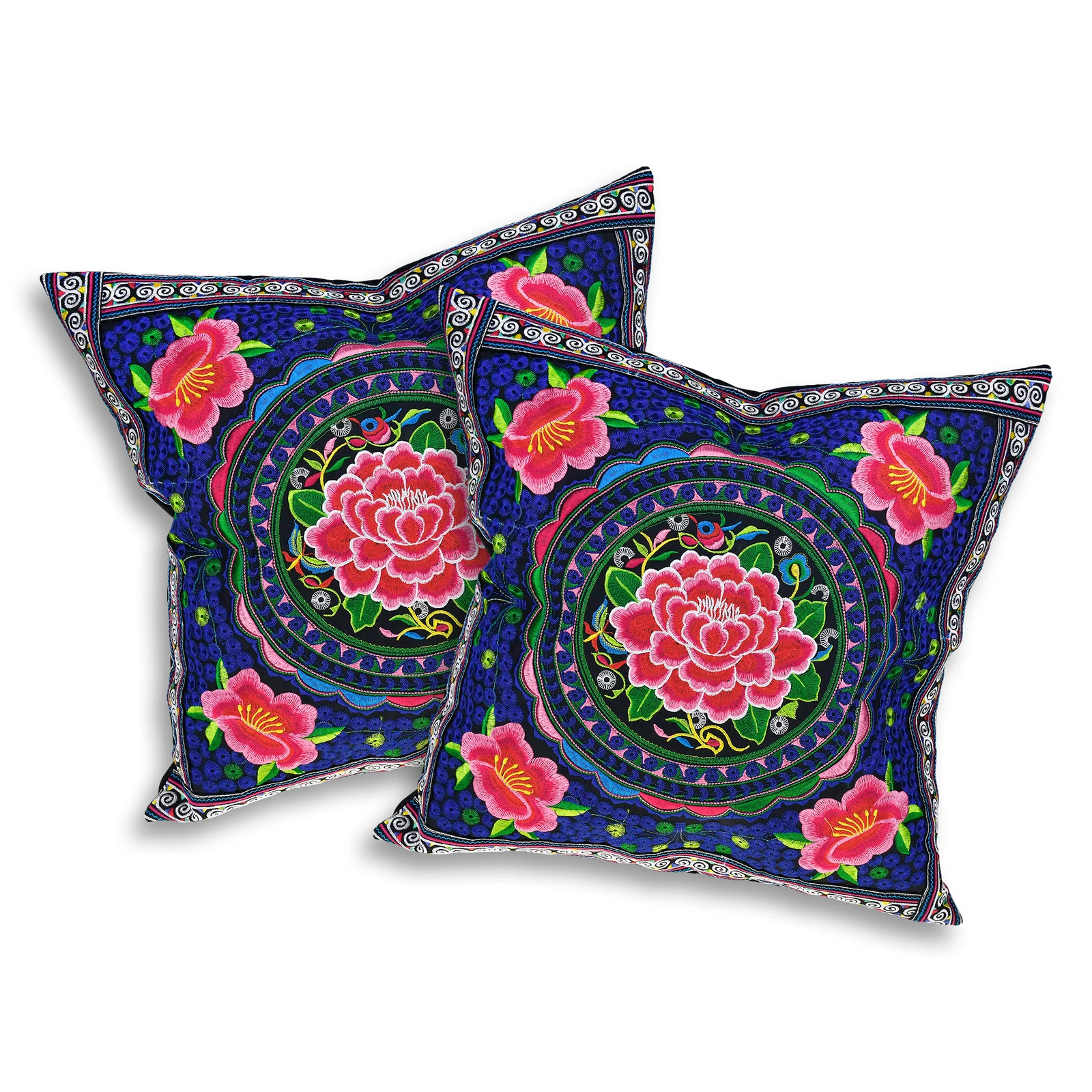 Spring Fantasy Red Flower Garden Embroidery Throw Pillow Cover Set of 2